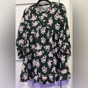 NWT Love, Fire Long Sleeve Babydoll Dress in Deep Green Floral - Size L